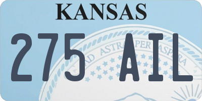 KS license plate 275AIL