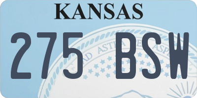 KS license plate 275BSW