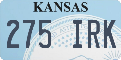 KS license plate 275IRK