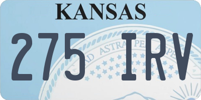 KS license plate 275IRV