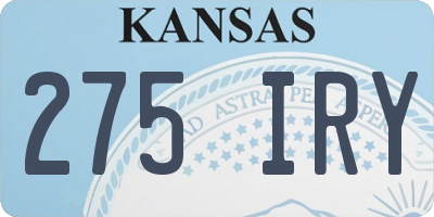 KS license plate 275IRY