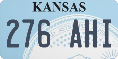 KS license plate 276AHI