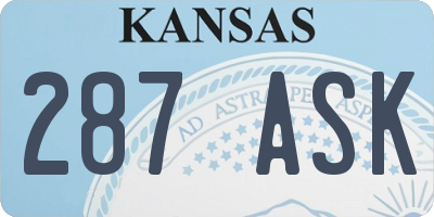 KS license plate 287ASK