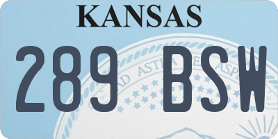 KS license plate 289BSW