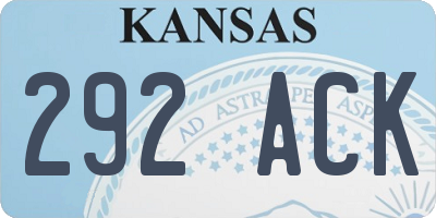 KS license plate 292ACK