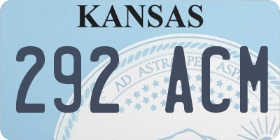 KS license plate 292ACM