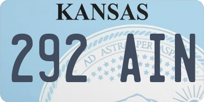 KS license plate 292AIN