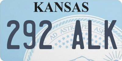 KS license plate 292ALK