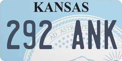 KS license plate 292ANK