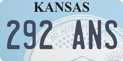 KS license plate 292ANS