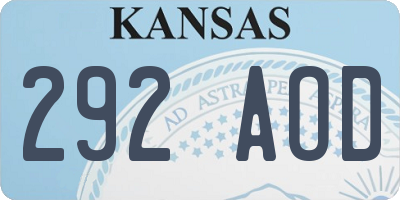 KS license plate 292AOD