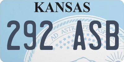 KS license plate 292ASB