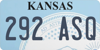 KS license plate 292ASQ