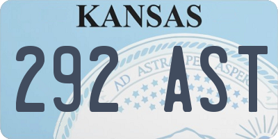 KS license plate 292AST