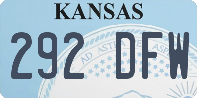 KS license plate 292DFW