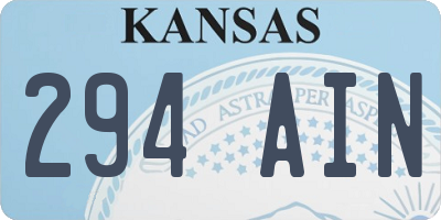 KS license plate 294AIN