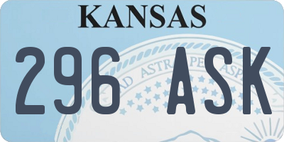 KS license plate 296ASK