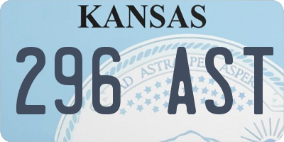 KS license plate 296AST