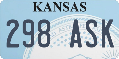 KS license plate 298ASK