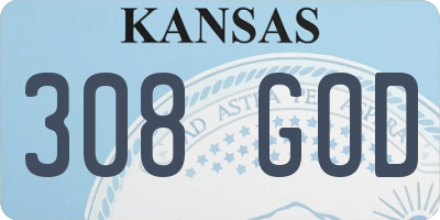KS license plate 308GOD