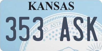 KS license plate 353ASK