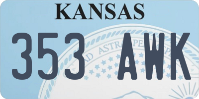 KS license plate 353AWK