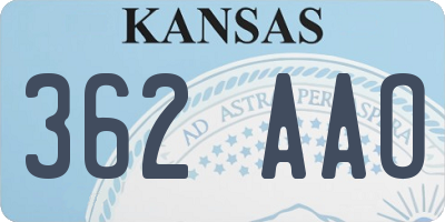 KS license plate 362AAO