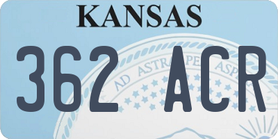 KS license plate 362ACR