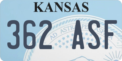 KS license plate 362ASF
