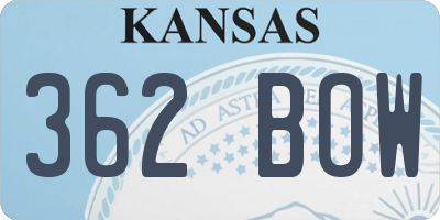 KS license plate 362BOW