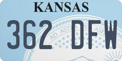 KS license plate 362DFW