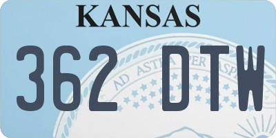 KS license plate 362DTW