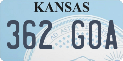 KS license plate 362GOA