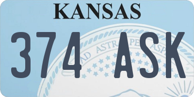 KS license plate 374ASK