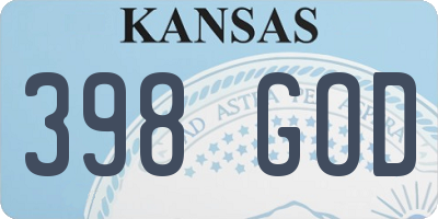 KS license plate 398GOD