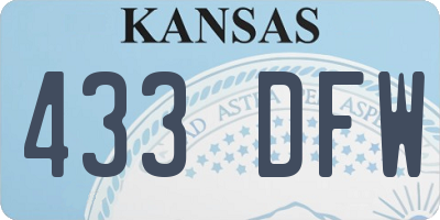 KS license plate 433DFW