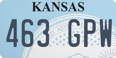 KS license plate 463GPW