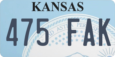 KS license plate 475FAK