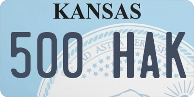 KS license plate 500HAK