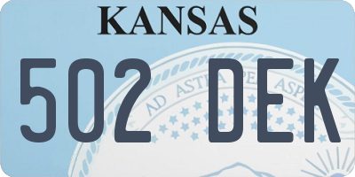 KS license plate 502DEK