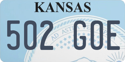 KS license plate 502GOE