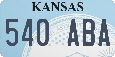 KS license plate 540ABA