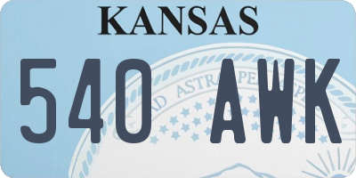 KS license plate 540AWK