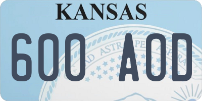 KS license plate 600AOD