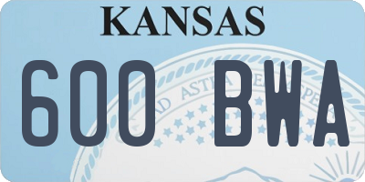 KS license plate 600BWA