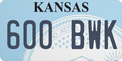KS license plate 600BWK