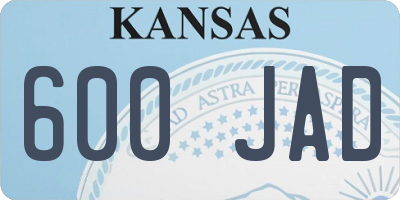 KS license plate 600JAD