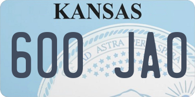 KS license plate 600JAO