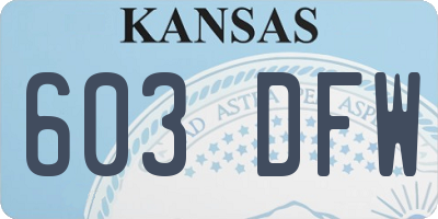 KS license plate 603DFW