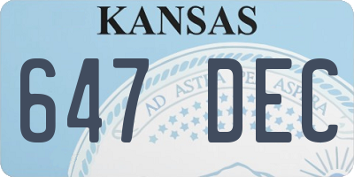 KS license plate 647DEC